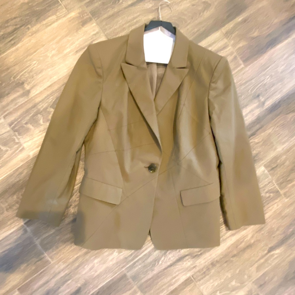 Lafayette 148 Womens 12 Cotton Blend Blazer Jacket One Button Olive Gree…